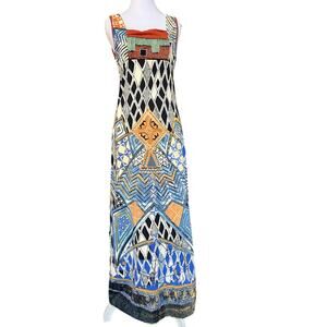 Save the Queen Maxi Dress Abstract Patchwork Graphic Made in Italy tag L fits M